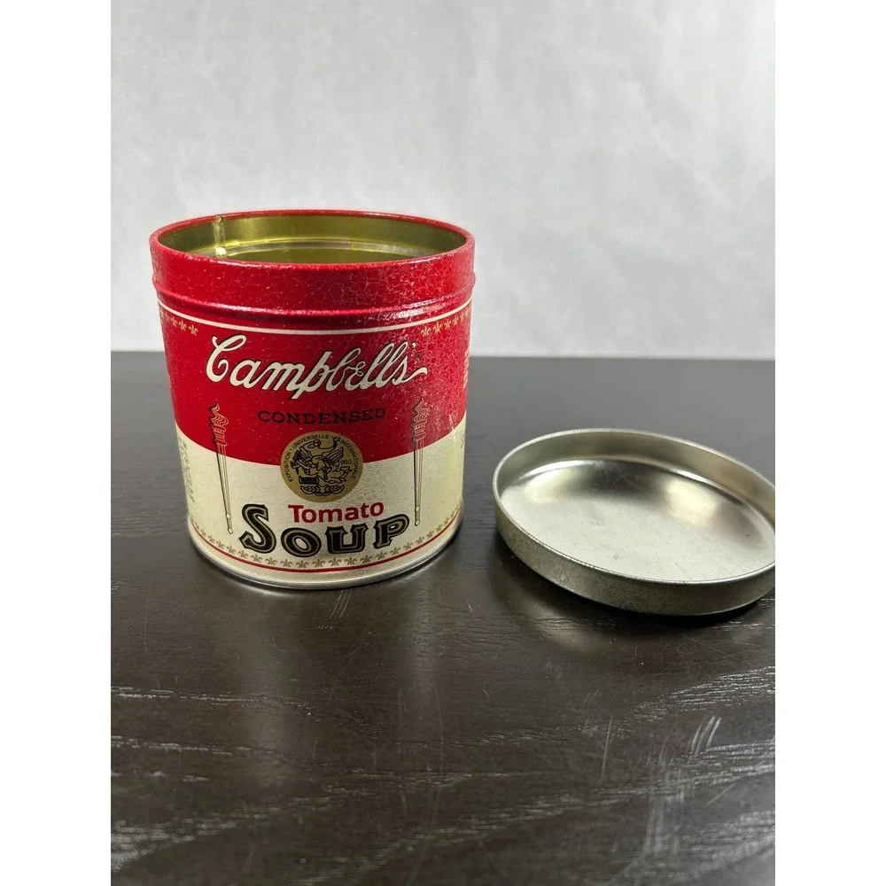 Vintage Campbells Tomato Soup Tin Can Decorative Storage Container Red White